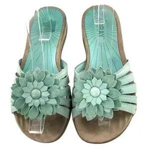 Array womens sandals size 6.5 blue leather floral resort costal